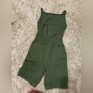 Free People FP Movement Green Square Neck Seamless One Piece Shortie Romper XS/S
